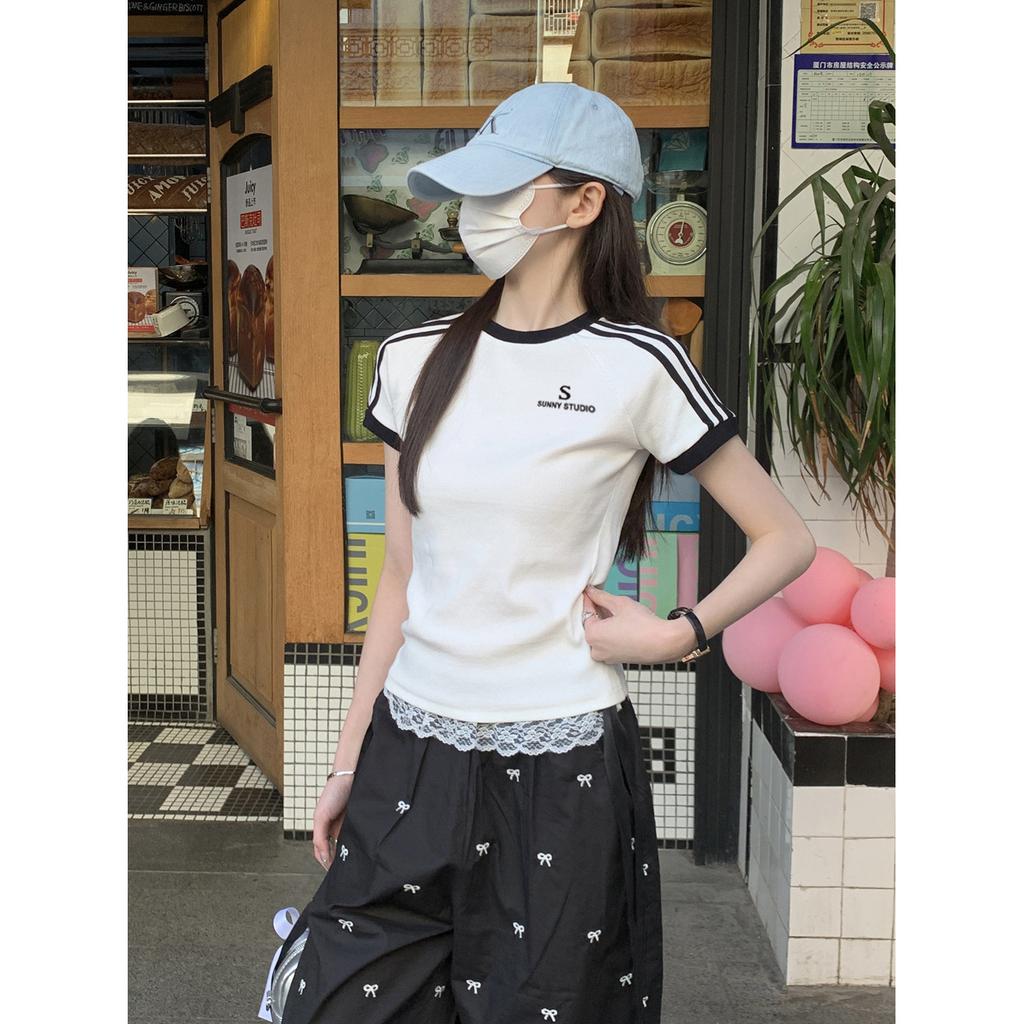 Street style sweet and cool short-sleeved women's summer new niche bars, thin bottoms, inner top, white T-shirt