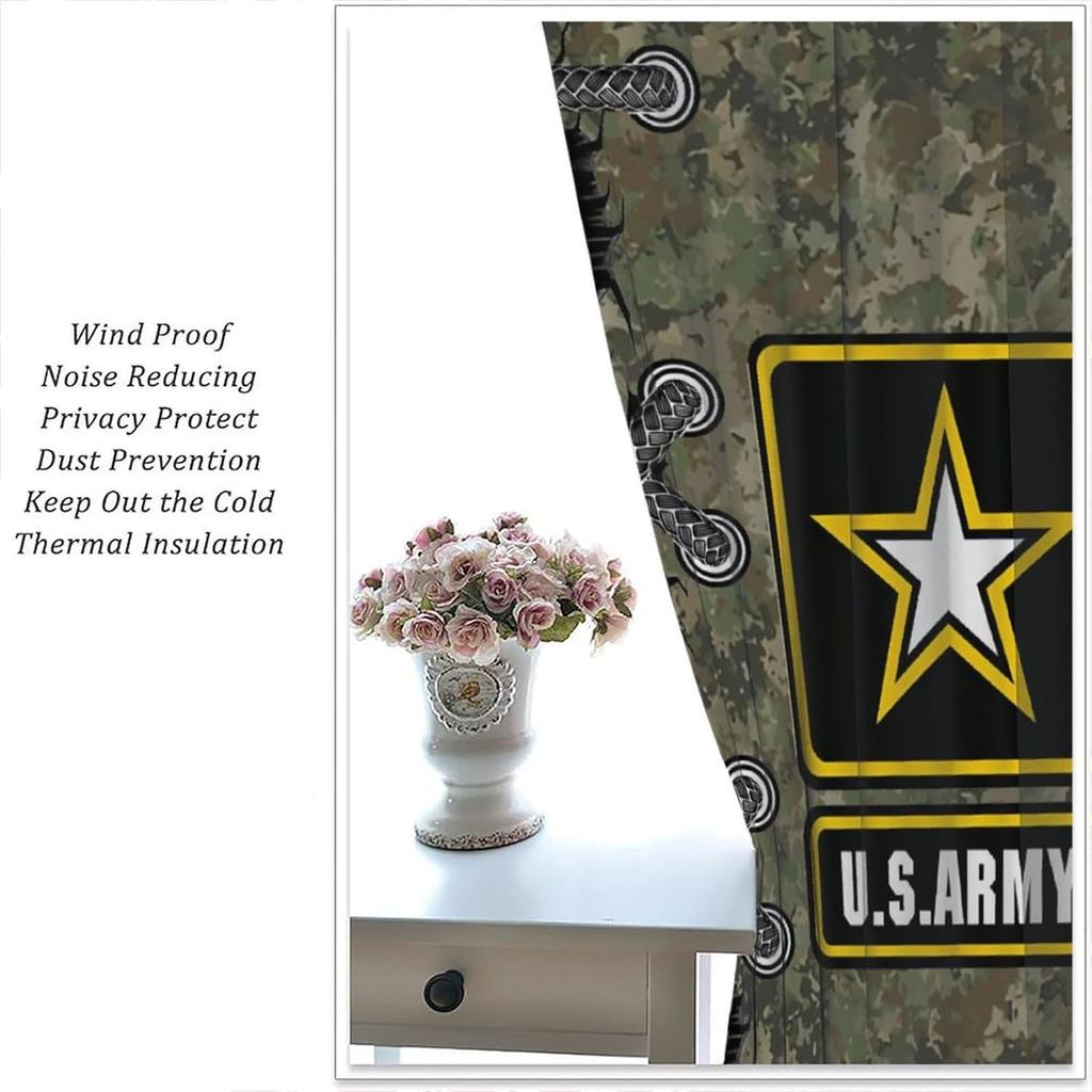 Farmhouse American Flag Curtains Boys Army Green Camo Vintage Stripe Us Print Window Kitchen Bedroom Curtain Polyester Ideal For Sleeping Area