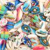 5pcs Fun Creativity Beach Style Retro Random Color Mix Painted Print Shell Beads Jewelry Charm Making DIY Fashion Accessories