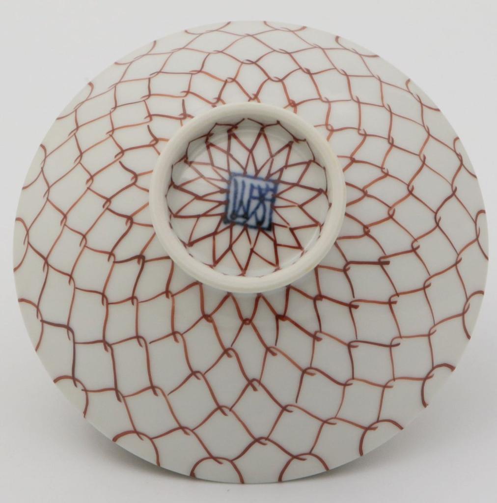 Kyoto Ware, Kiyomizu Ware, Hozan Kiln, Princess Tea Bowl, Red Mesh Pattern, B9-2