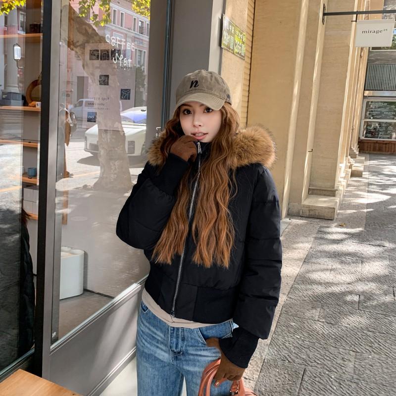Cappotto invernale da donna in cotone con colletto in pelliccia sintetica, vestibilità slim, spesso, caldo, con cappuccio, parka