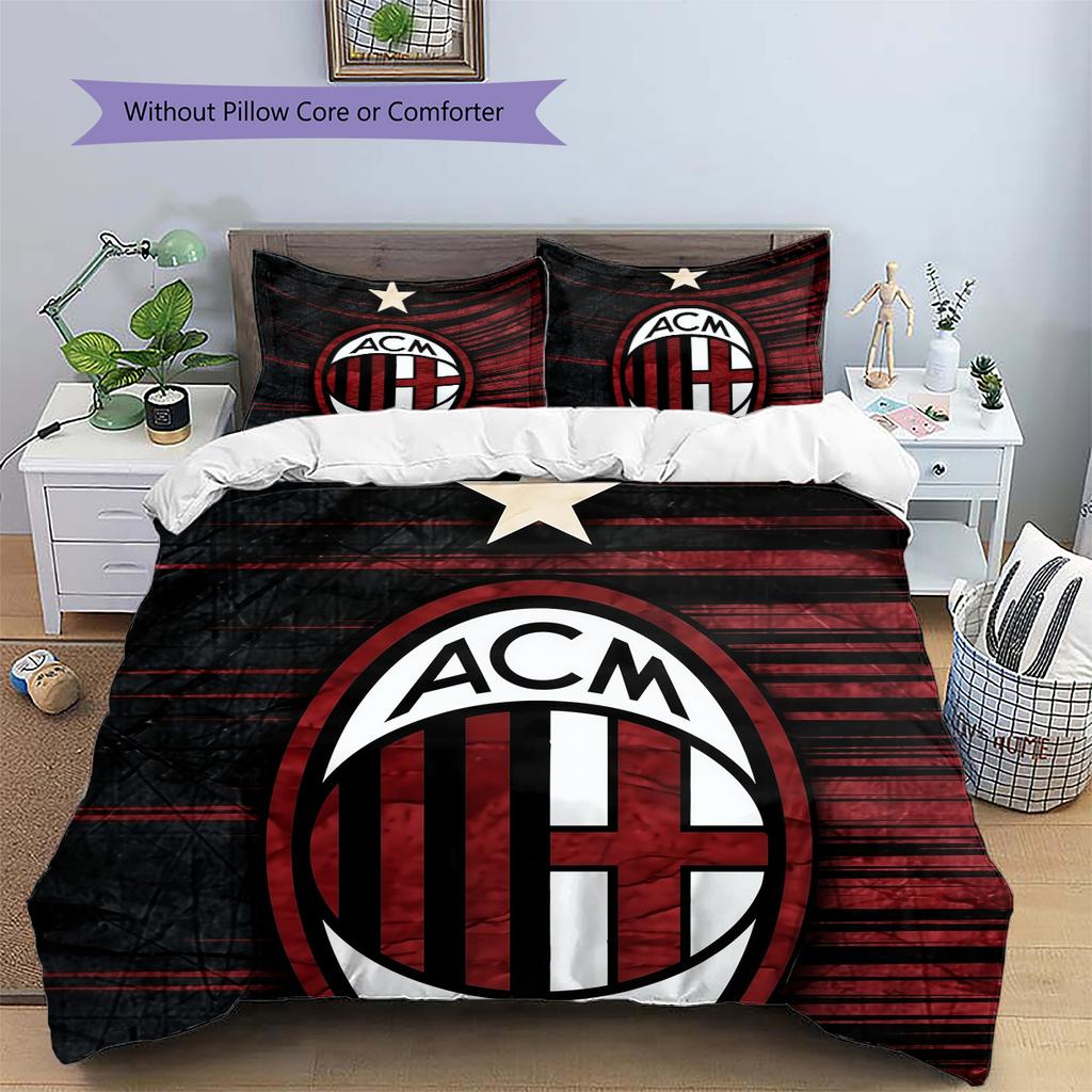 AC Mailand Fußballverein Muster Bettwäsche Bettdecken-Set Heimdekoration Geschenk (1 Bettbezug + 2 Kissenbezüge (ohne Füllung))