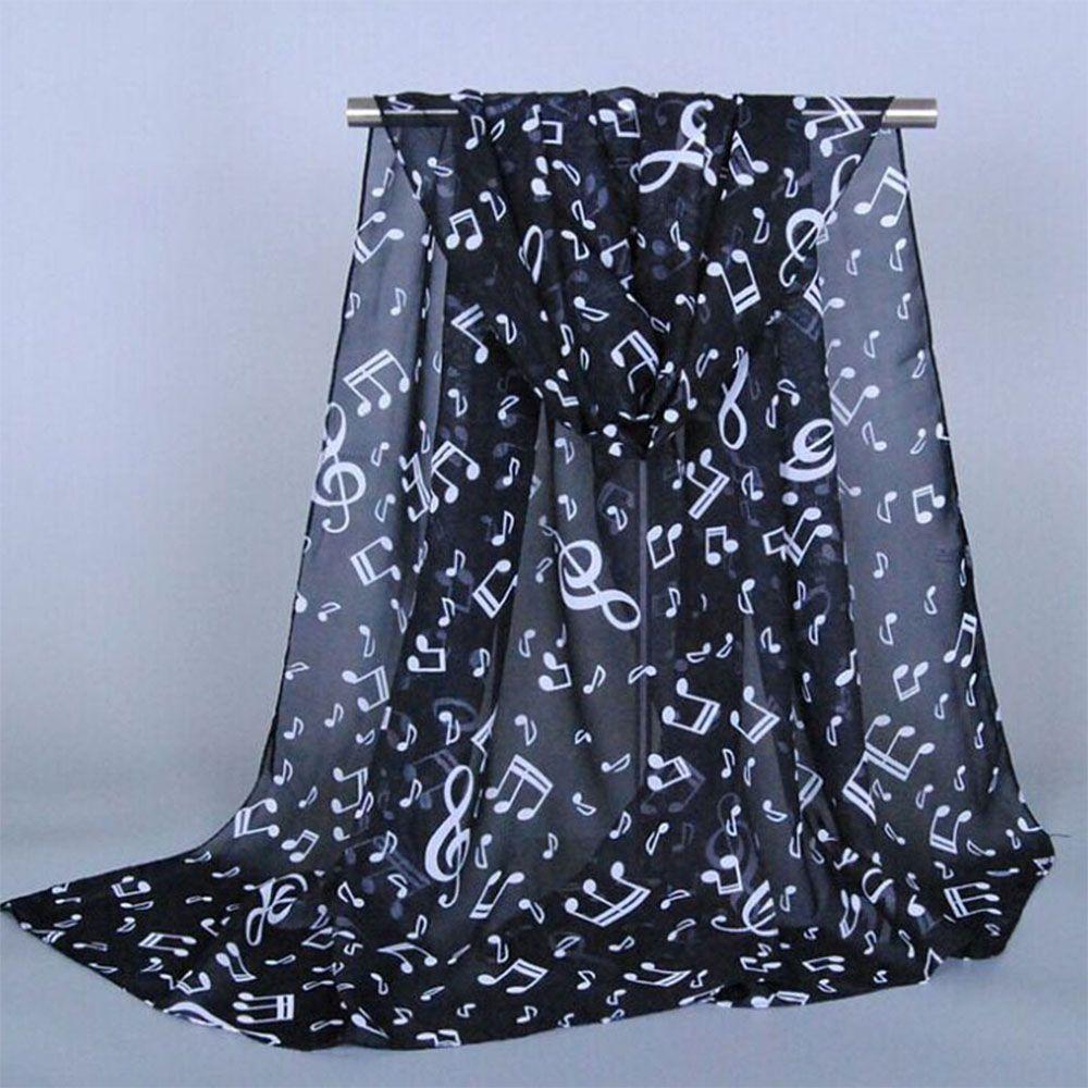 Clef Printed Women Neck Scarf Sheet Shawl Music Note Printed Scarf Muffler Chiffon Silk Scarf