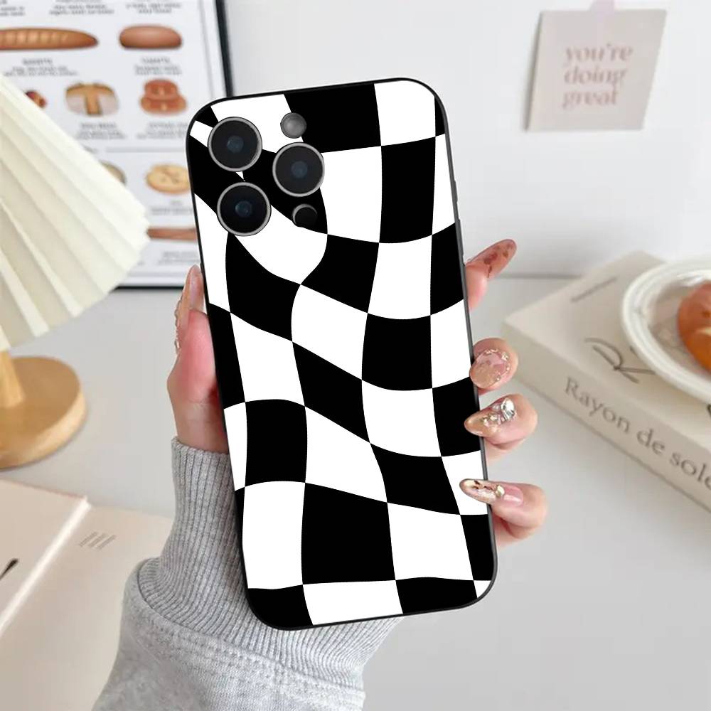 Checkerboard Phone Case Black Silicone Soft Shell For IPhone 17 16 15 14 13 12 11 Air Pro Max Plus Hot Sale