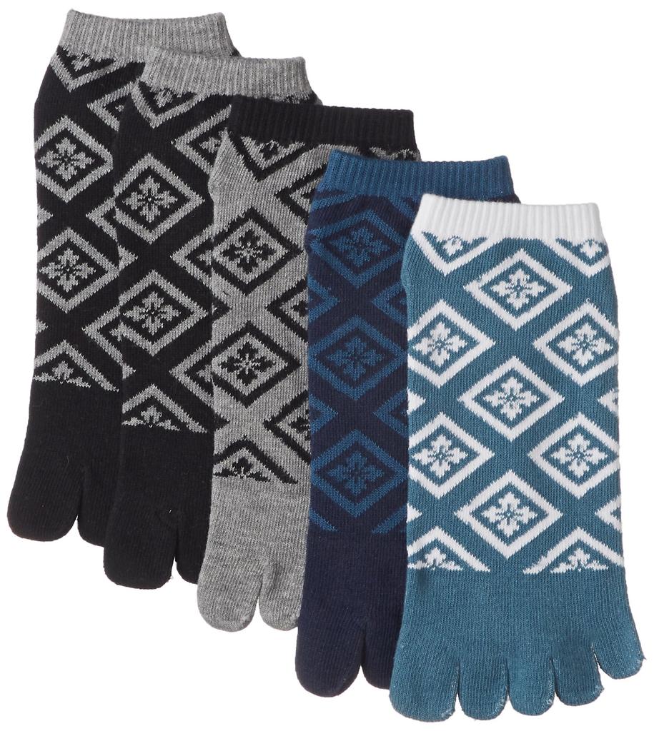 Iyashi Japanese Pattern Sneaker Diamond Set Men's Five-Toe Socks, Pattern, 5-Pair