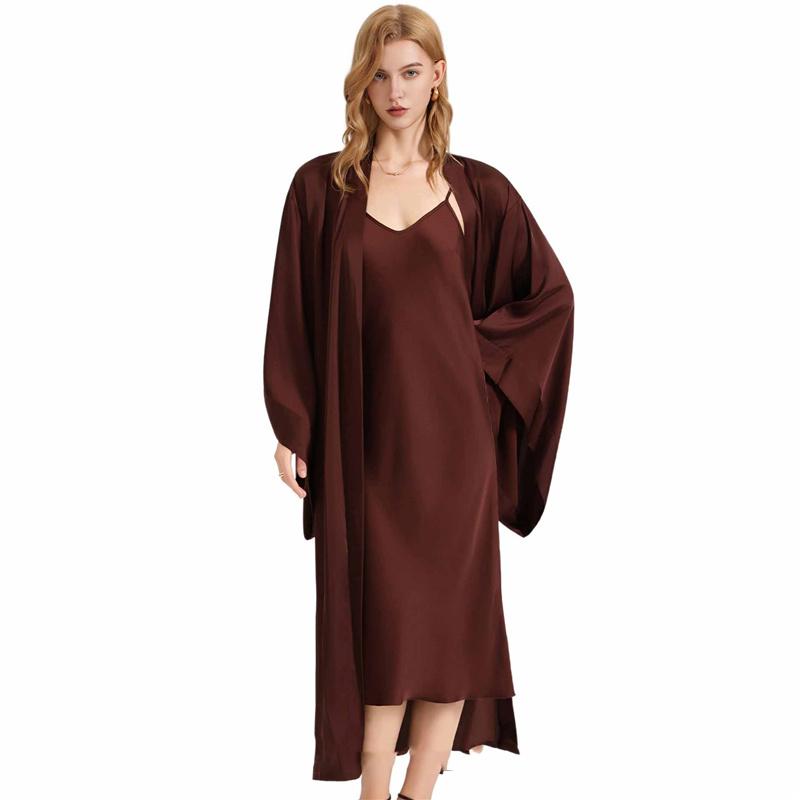 Luxury Satin & Chiffon Sleepwear Set Elegant  Comfortable Sexy Sleeveless Dress + Robe 2-Piece Pajama Loungewear Set