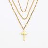 French Retro Three-Layer Chain Stacked Non-Fading Cross Pendant Necklace Collarbone Chain Men'S And Women'S Popular Jewelry
