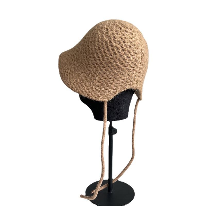 Autumn and Winter Cashmere Knitted Open Strap Bucket Hat Ladies Warm Loli Basin Hat