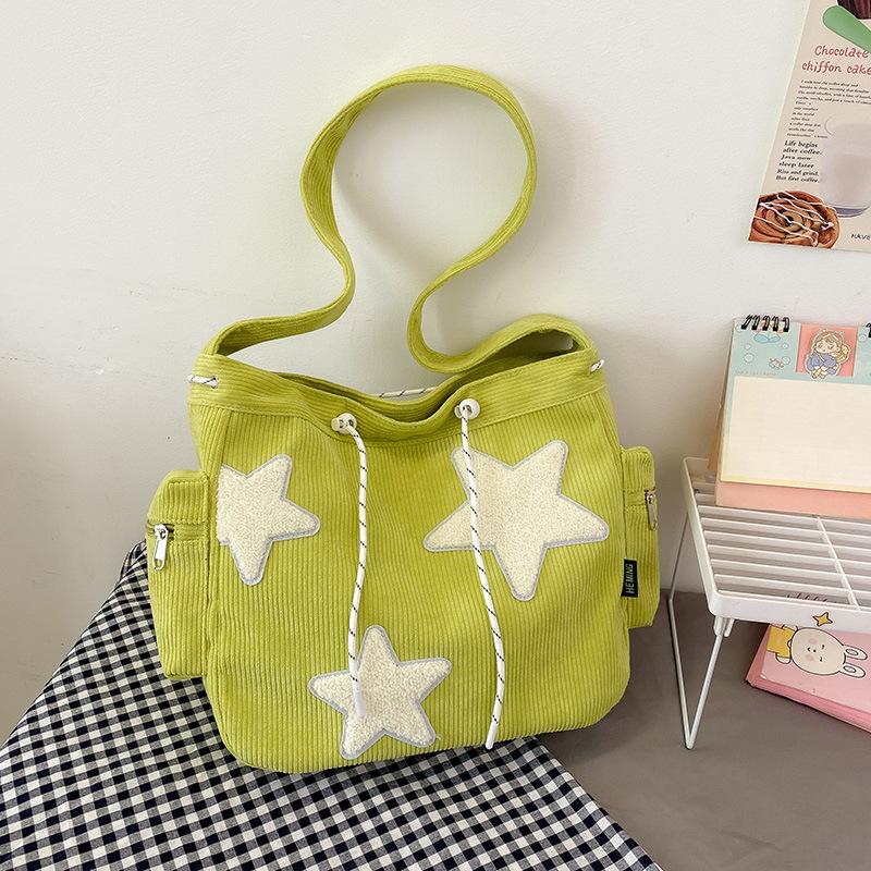 Women's Large Capacity Shoulder Bag Corduroy Five Pointed Star Crossbody Bag Versatile And Cute Student Mailman Bag Outward Commuting Tote Bag