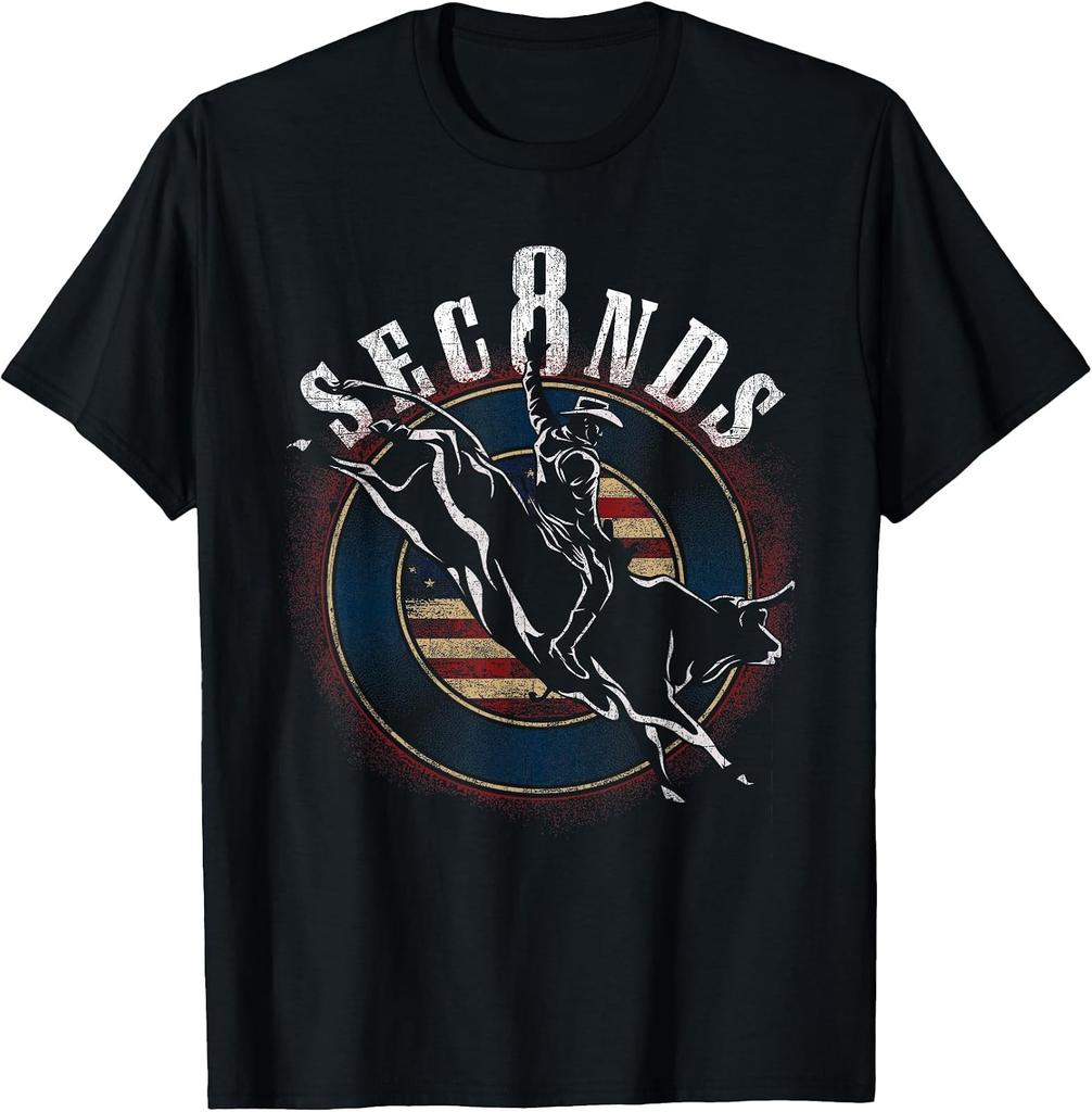 USA Flag Cowboy Bull Riding Eight Seconds Rider Graphic T-Shirt