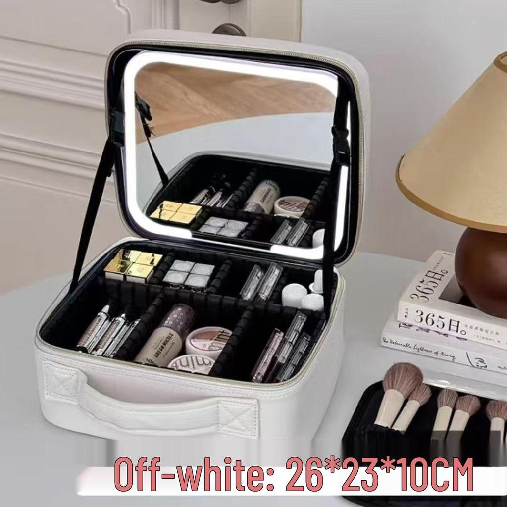 Large Capacity Detachable Makeup Bag with LED Mirror for Professional Use, Easy to Clean