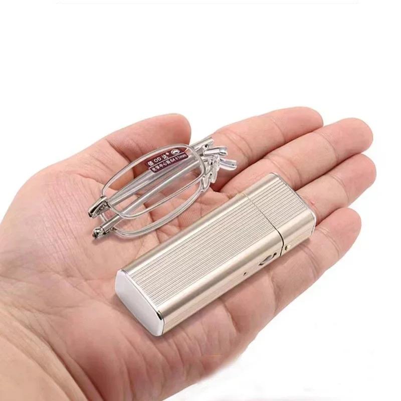New Portable Folding Reading Glasses with Metal Box Fashionable Stretchable Eyeglasses Anti Blue Light Presbyopia Glasses