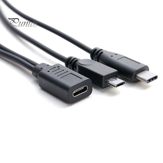 Type-C to Type-C&Micro 5P Female 2 Male Y Splitter Charging Extension Cable