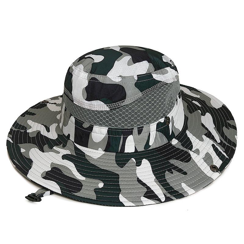 Spring and Summer Wide-brimmed Sunshade Hats for Men and Women Windproof Ropes Camouflage Outdoor Mountaineering Sun Protection Hats