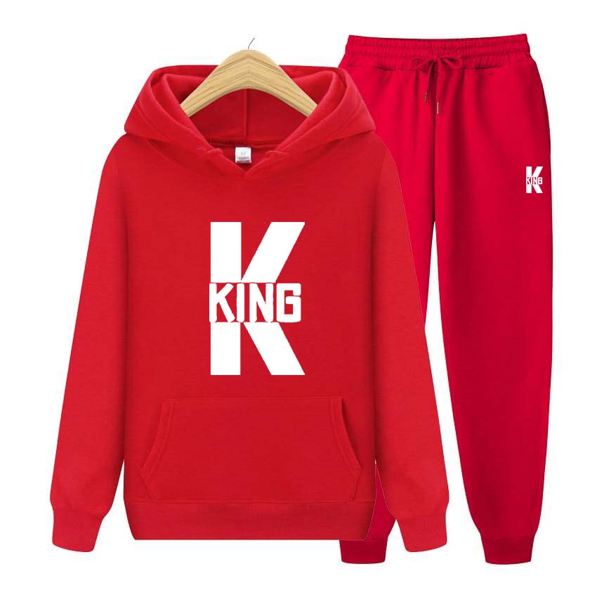 King Print Tracksuit 2 Pieces Set Long Sleeve Sweatshirts for Men Women Sport Suit Hooded Pullover Sweatshirt Top Coat