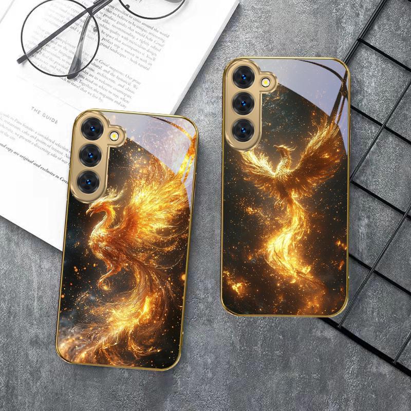 Golden Phoenix Nirvana For Samsung Galaxy S26 S20 FE S21 S22 S23 Plus S24 Ultra S25Ultra S21+  S22Plus Golden Glass Phone Case