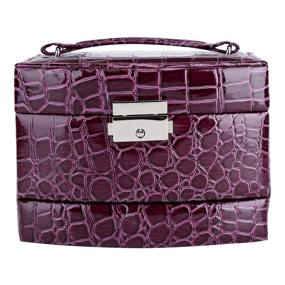 Portable Jewelry Box Storage Multi Layer Organizer Case Ring Earring Necklace Mirror Purple