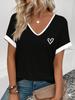 Floral Print V-Neck T-Shirt, Rolled Short Sleeve Casual Top For Women