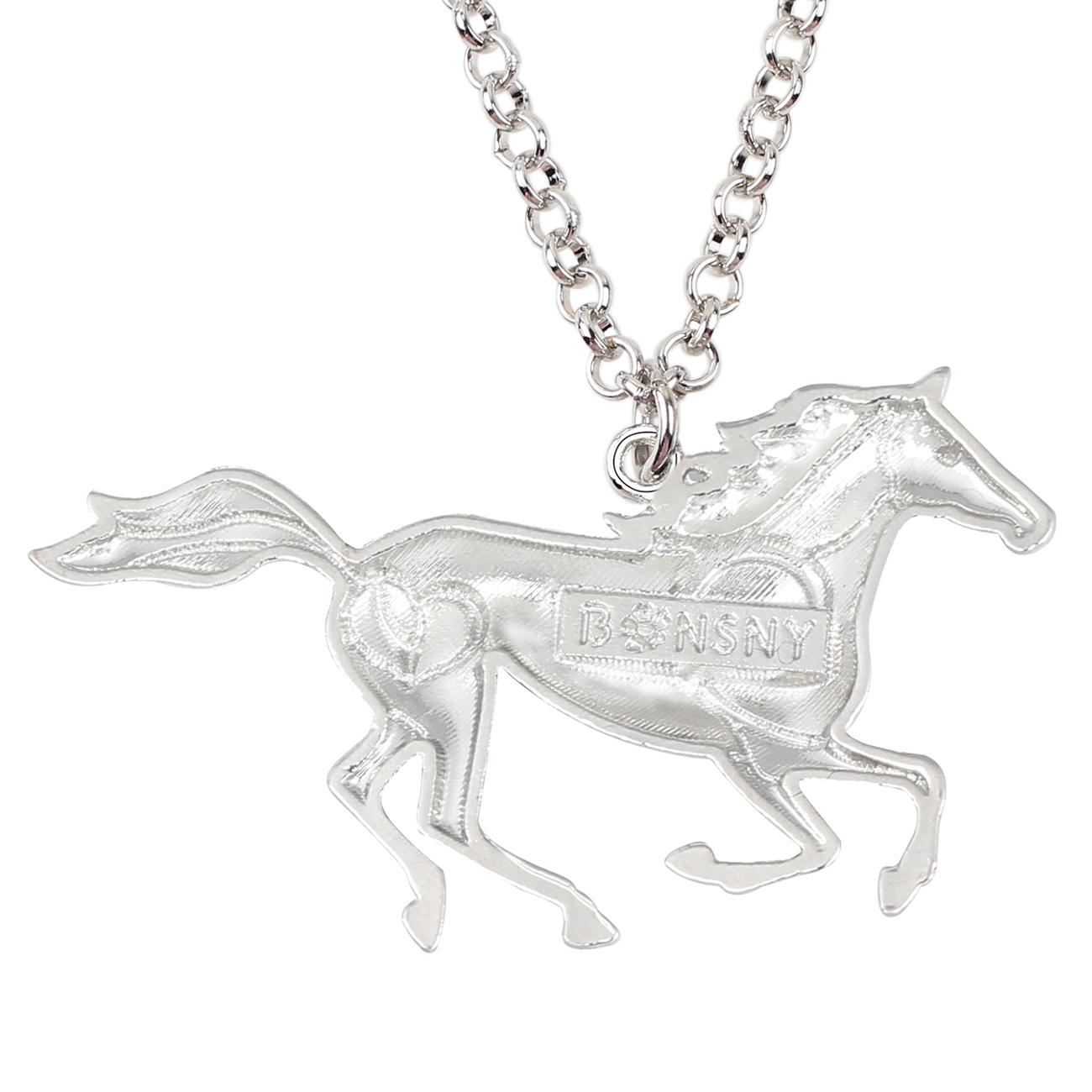 BONSNY Collana con ciondolo a forma di cavallo, in lega di
