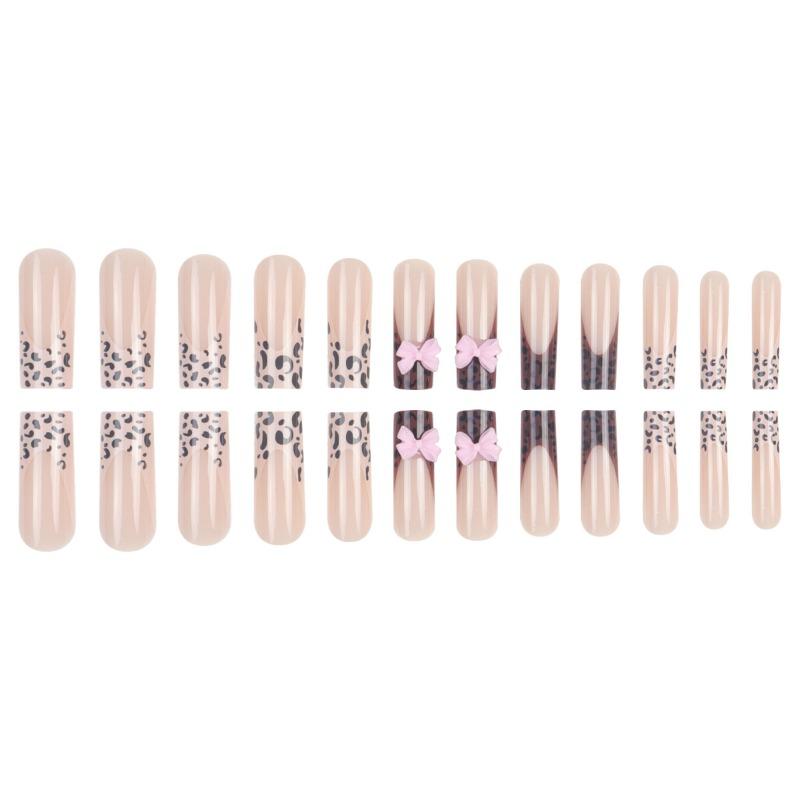 European and American cross-border hot-selling wearing nail pipe nail French leopard print bow fake nail press on nails24
