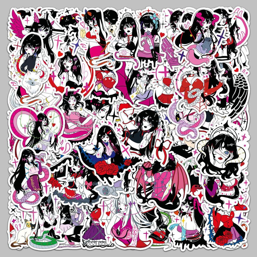 50 Sheets Gothic Style Two-Dimensional Girl Stickers - Sweet, Cool & Sexy, Waterproof Decoration for Journals & Phones
