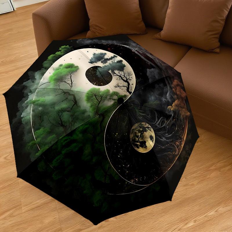 1PC Yin Yang Trees Automatic Open/Close Umbrella with Windproof, 8-Rib Sturdy Canopy, Durable Ribs, Fashionable Design, Outdoor Accessory, Fun Prin, H