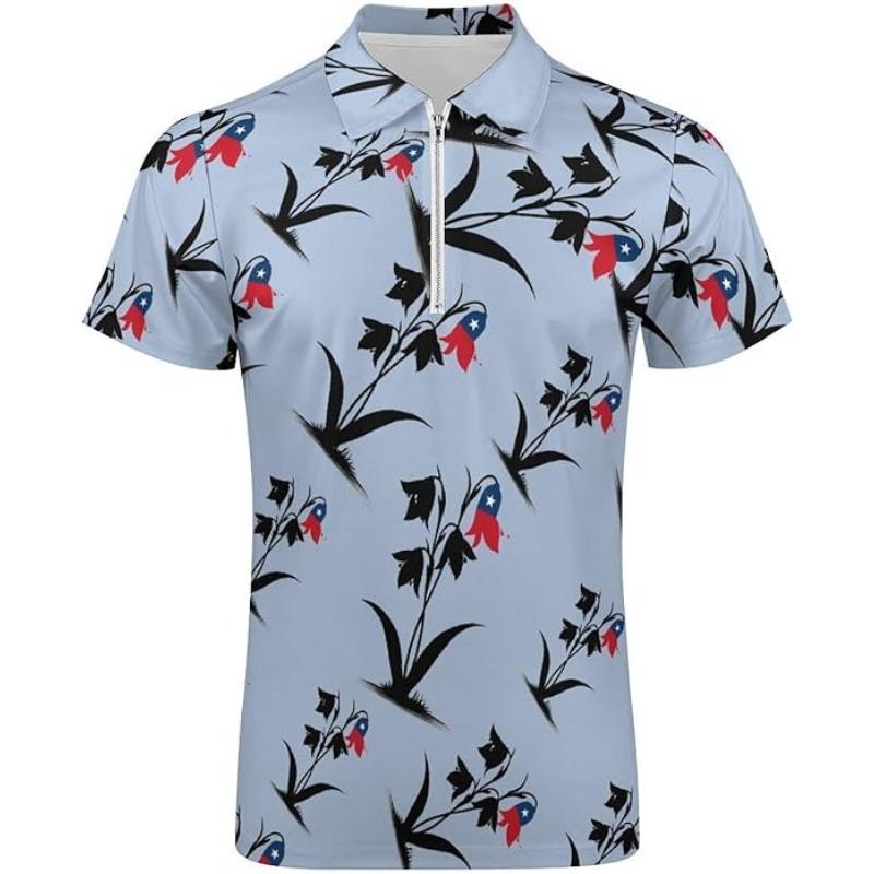 

Chile Chilean Flag Lily Flowers Mens Zip Up Polo Shirts Casual Short Sleeve Golf Collared Shirt Slim Fit Tee Top 5XL синій