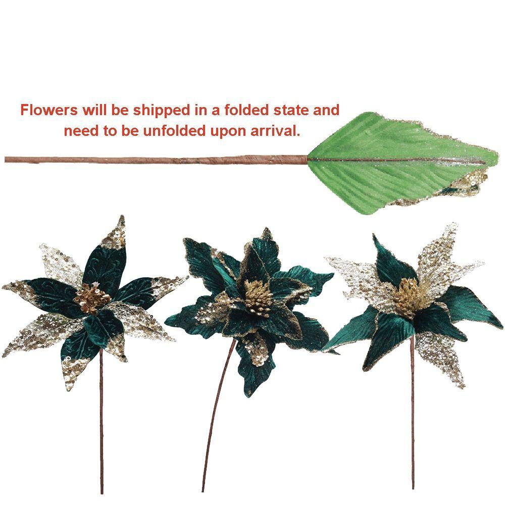 Glitter Christmas Glitter Artificial Flowers Large 30cm with Stems Xmas Tree Flowers Ornaments Cute Creative