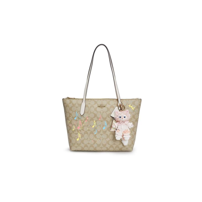 

COACH shoulder bag [Customized bag] Zip Top Tote 29 Made Summer Limited Childlike Girl Commuting Lena Belle Pendant Presbyopia Print spring melody білий