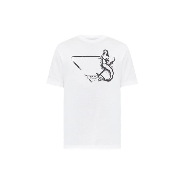 PRADA T-Shirts Men's White Crew Neck Moderate Straight Fit UJN317-10JX-F0009-S-162