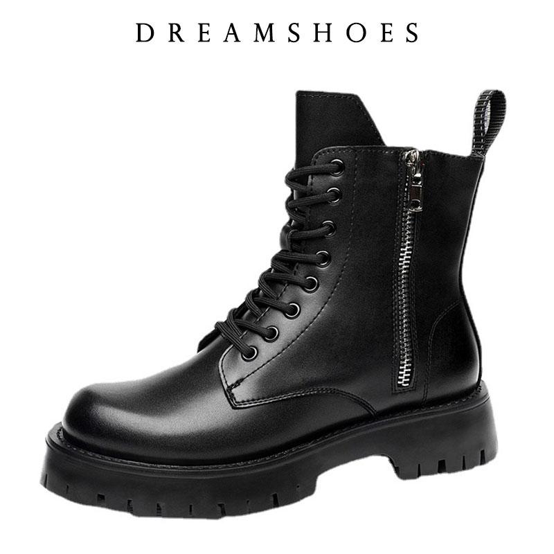 2025 Increase 6cm Heel Ankle Boots Women Autumn Double Zipper Women's Ankle Boots Platform Thick Heel Motorcycle Boots Women