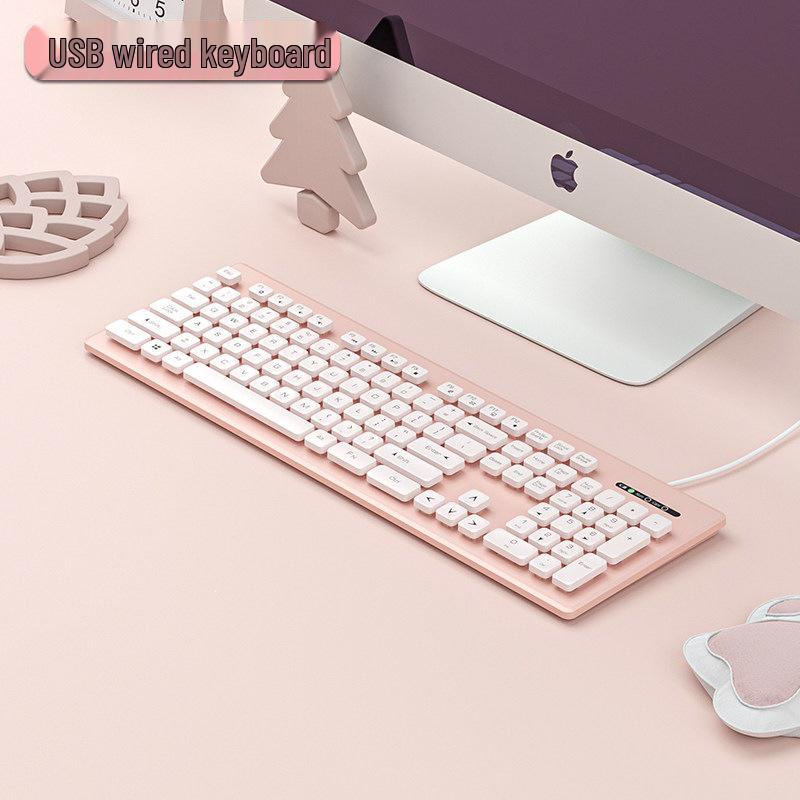 Chocolate Wireless/Wired Keyboard & Silent Mouse Set - Cute, Universal Laptop Accessory for Home & Office