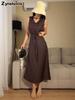Rochie de vară nouă pentru femei, stil vechi bogat francez vintage, culoare uni, decolteu în V, largă, fără mâneci, fustă