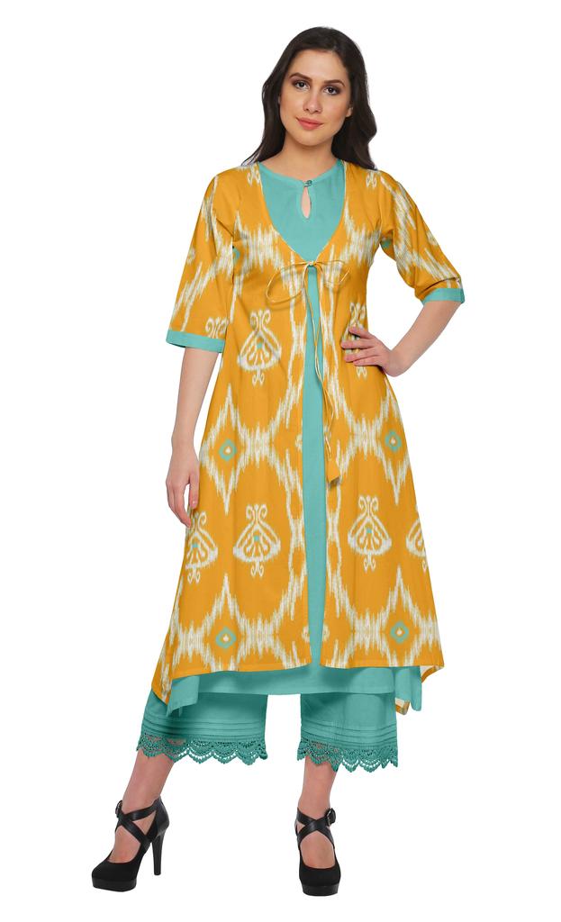 Moomaya Indian Palazzo Kurta Jacket Set For Women Partywear Chanderi Ethnic