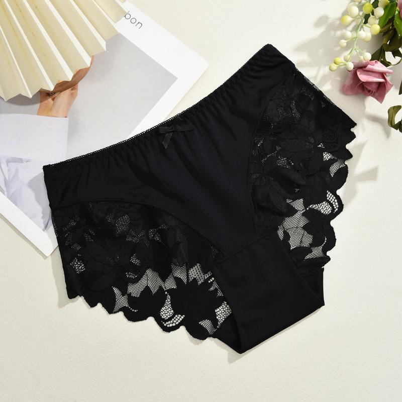 1pcs Women's High Waisted Plus Size Lace Bow Underwear, Fashionable, Breathable, Soft and Comfortable Women's Underwear, Multiple Colors