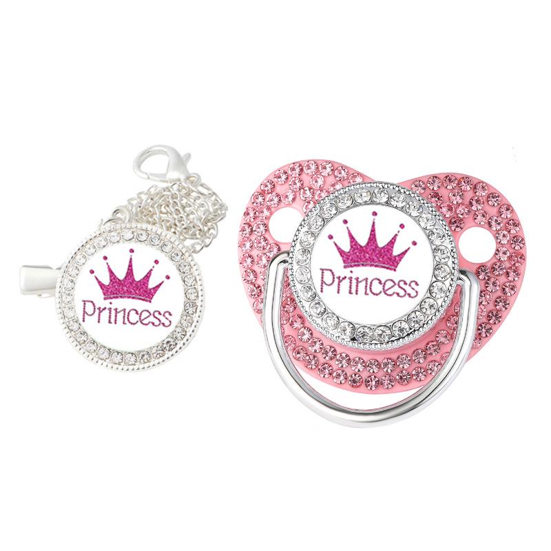 Diamond Princess/Prince Crown Baby Pacifier with Chain Clip (6M+)