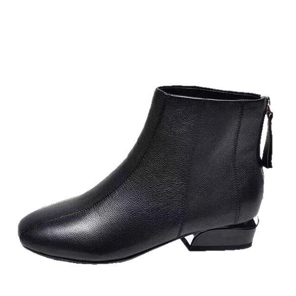 Simple temperament cotton boots leather boots square head short boots autumn and winter new British style niche personality low heel leather boots