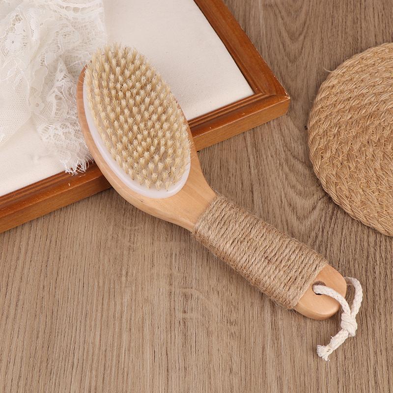 Wood + Bristle Full Body Natural Bristle Dry Skin Exfoliation Brush Massager Cleaner Scrubber