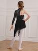 Child Girls Lyrical Dance Dress Ballroom Dancing Costumes Gymnastics Leotard with Asymmetrical Skirt for Figure Skating Dance Wear