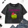 Palm Beach Fresh Coconut Juice Print Washed Tee Shirt Women Casual Slim T Shirts Cotton Vintage Top Summer