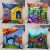 Home Decor Colorful Floral & Cat Patterned Pillow Covers Pattern Cushion Cover Suitable For Sofa Bedroom Car Pillow Cover