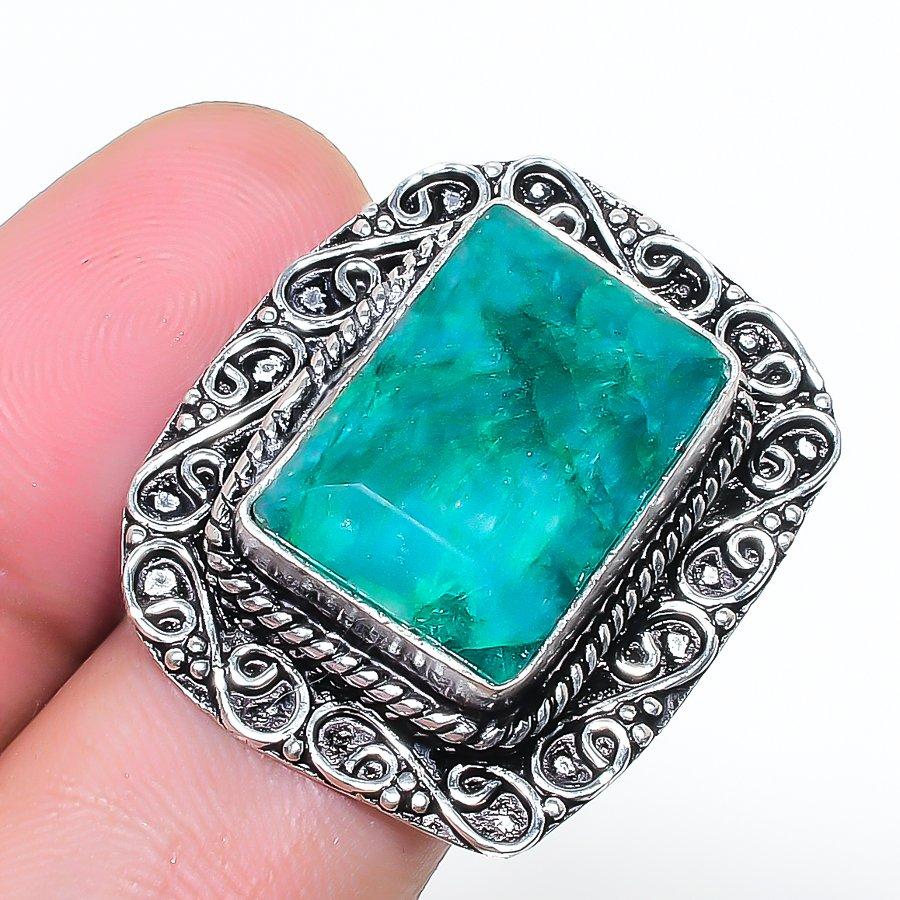 Natural Green Jade Gemstone 925 Sterling Silver Jewelry Ring Size 6.5 AR-17055