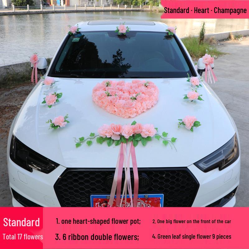 Полный набор для украшения свадебного автомобиля: Цветочные украшения на голову с присоской для кортежа
