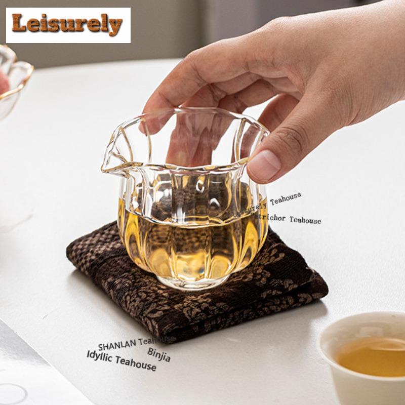 140ml Glass Vertical Grain Tea Pitcher Tea Divider Cha Hai Dispenser Justice Cup Fair Mug Tea Services Craft Supplies Ornaments