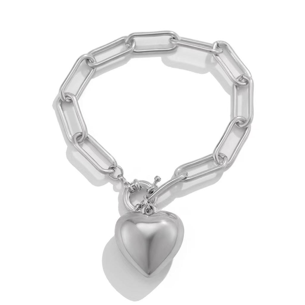 Ins Simple and Versatile Large Peach Heart Bracelet, Personalized Heart-shaped Iron Chain Bracelet for Women