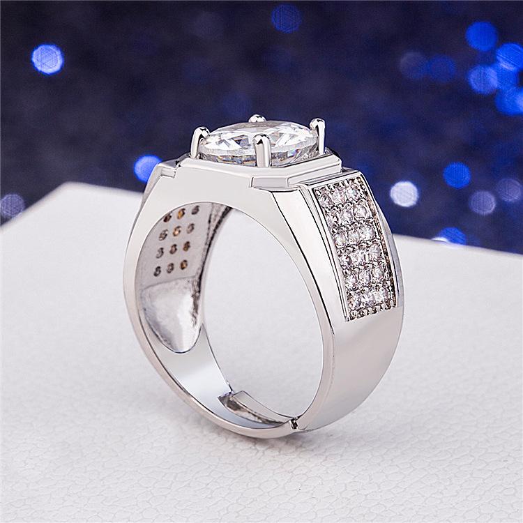 Grande bague en diamant pour hommes, à la mode européenne et américaine, bague de réglage ouverte du commerce extérieur, accessoires en diamant transfrontaliers 