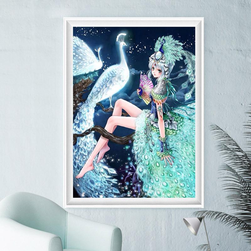 

Huacan 5d DIY Алмазная картина Принцесса павлина Вышивка крестиком Алмазная вышивка Домашний декор Full Round 20*30 cm