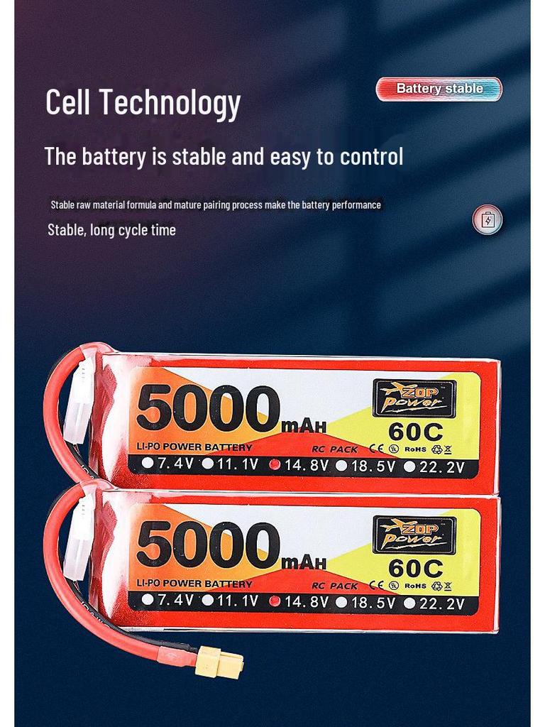 ZOP 5000mAh 11.1V-22.2V 60C High-Rate Lithium Battery for RC Aircraft & Drones