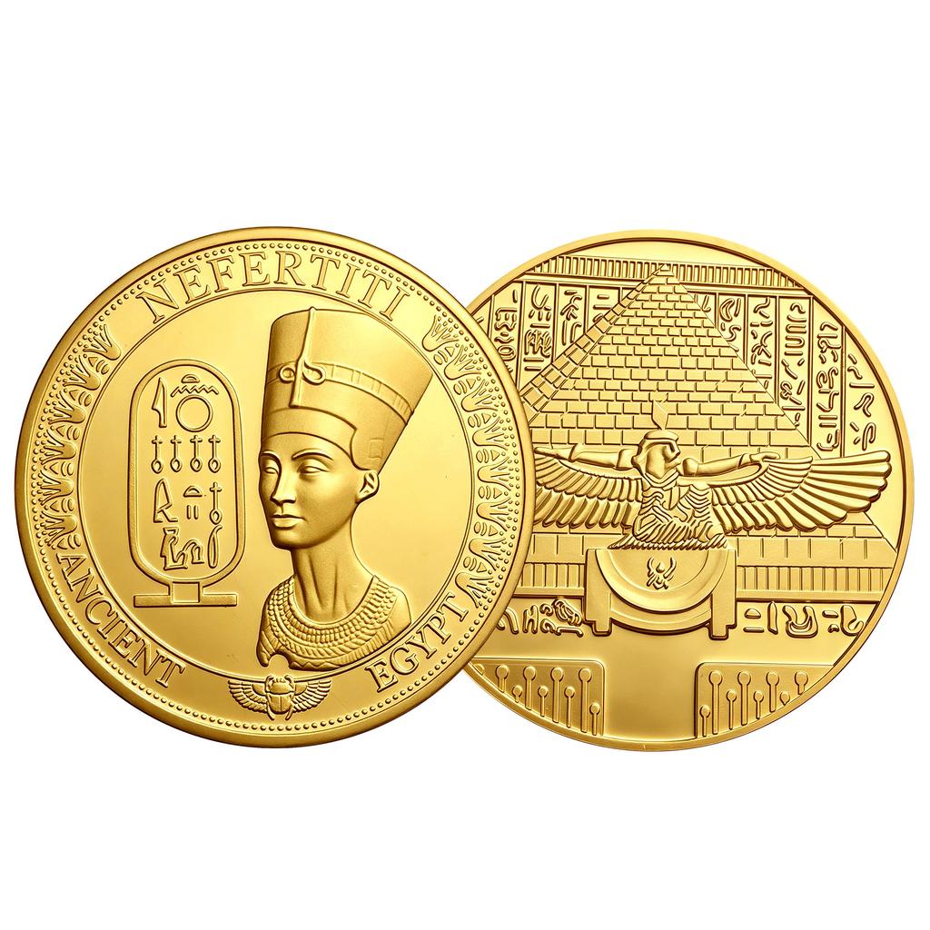 Ancient Egyptian Commemorative Coins Metal Museum Cultural and Creative, Commemorative Medals Collection Pyramid Pharaoh Relief Coins
