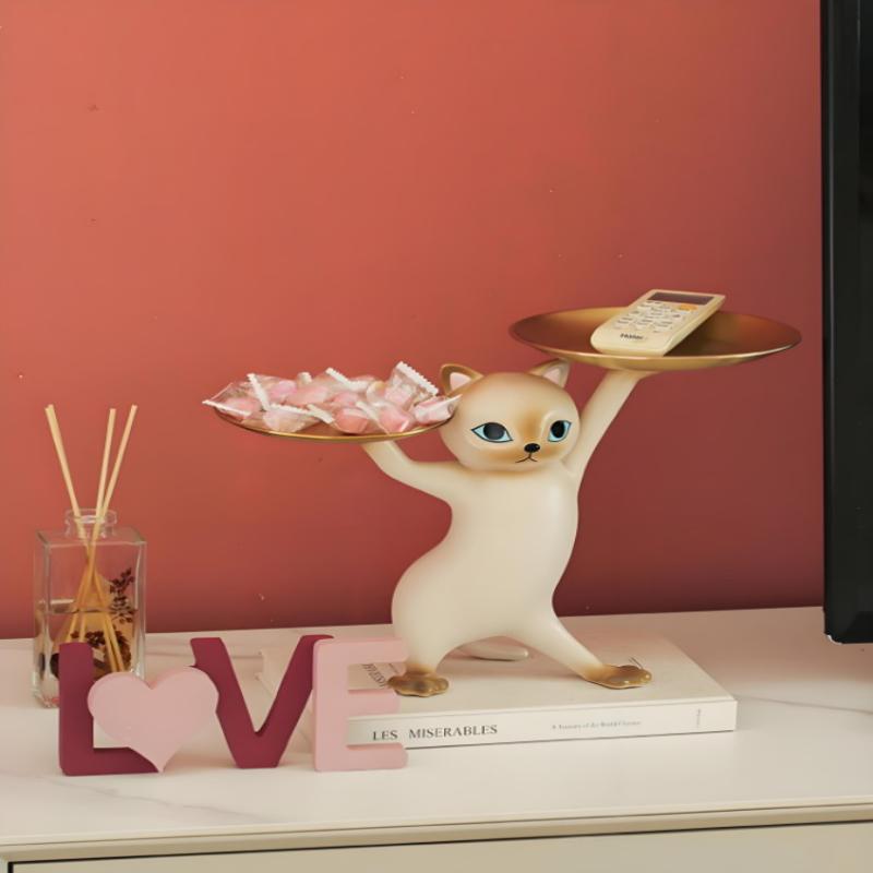 Cartoon Resin Cat Tray Statue - Entryway Desk Decor With Storage, Whimsical Key Candy Dish, Perfect Home Office Gift